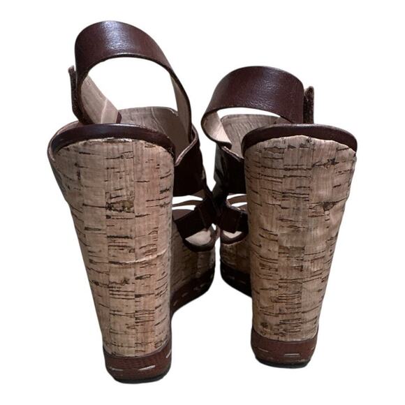 Charles David Trove Brown Leather Strappy Wedge Heels Sandals Size 9.5B - Picture 4 of 8